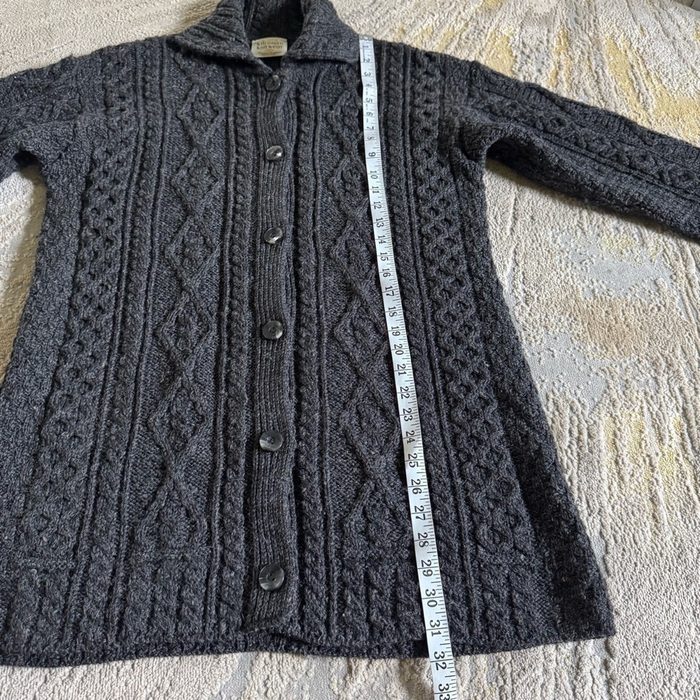 Kilronan gray cable chunky knit sweater cardigan button front Ireland large - Picture 6 of 8